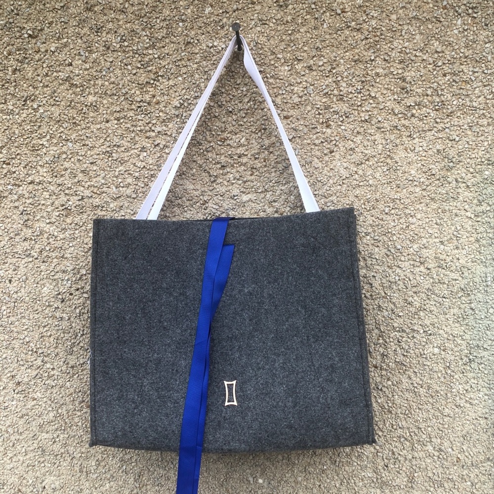 Kit and Ace Chic Gray Grey Flannel Tote Bag Blue Ribbon Tie Shoulder